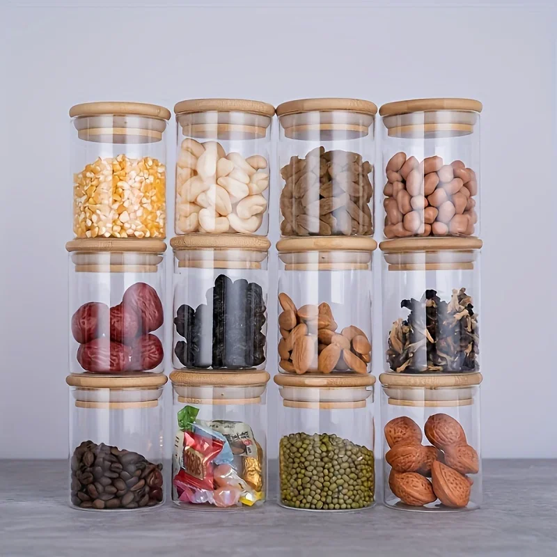 Spice Jar Labels - 12pcs Glass Spice Jars with Bamboo