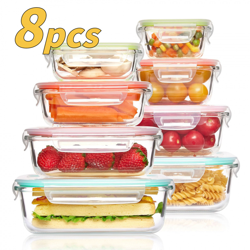 8Pcs Sealed Glass Food Storage - Meal Prep Glass Containers Oven Safe review and price
