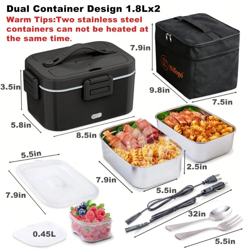 100W Electric Heated Lunch Box - Stainless Bento Box review and price