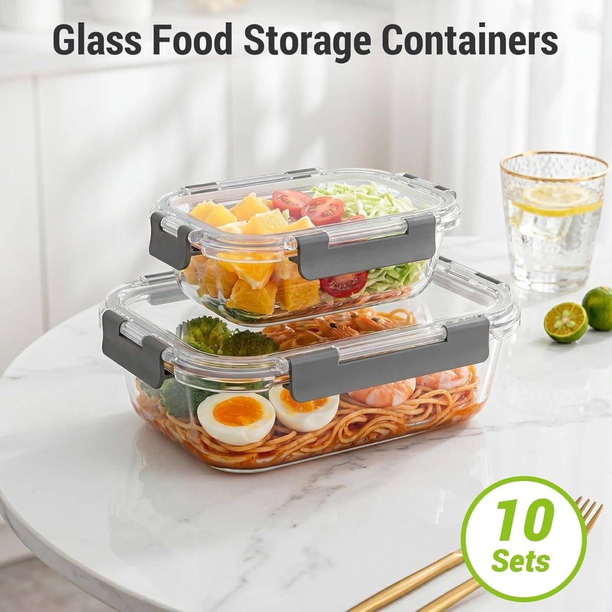 10 Sets Glass Food Storage Con - Meal Prep Glass Containers Oven Safe review and price